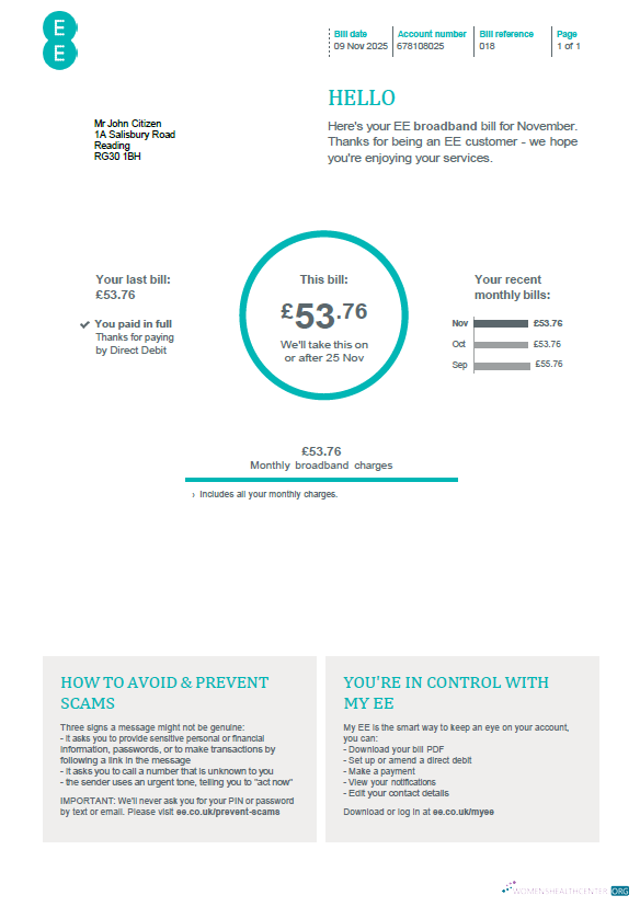 download United Kingdom EE utility bill template in Word and PDF formats, version 2 PDF template